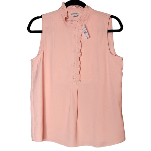 NWT J. Crew Size 6 Light Pink Coral Peach Ruffle Trim Crepe Sleeveless Blouse - Picture 4 of 16